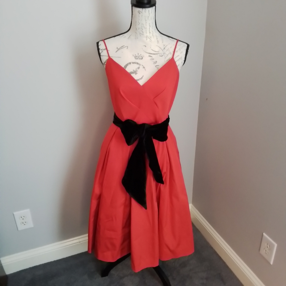 🎉HP🎉 J. Crew A-Line Holiday Red Spaghetti Strap Dress With Velvet Sash - 4 - Picture 8 of 15